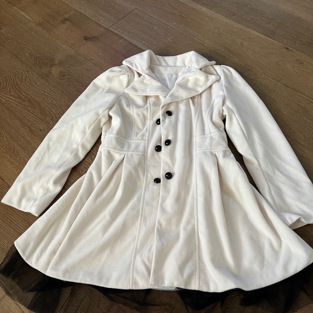 Elegant Cream Double-Breasted Coat, Japanese inspired